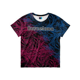 Детская футболка 3D с принтом FC Barcelona в Курске, 100% гипоаллергенный полиэфир | прямой крой, круглый вырез горловины, длина до линии бедер, чуть спущенное плечо, ткань немного тянется | Тематика изображения на принте: 
