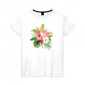 Женская футболка хлопок с принтом Букет цветов в Курске, 100% хлопок | прямой крой, круглый вырез горловины, длина до линии бедер, слегка спущенное плечо | цветы