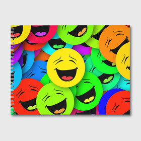 Альбом для рисования с принтом ВЕСЁЛЫЕ СМАЙЛИКИ в Курске, 100% бумага
 | матовая бумага, плотность 200 мг. | Тематика изображения на принте: веселые | веселые смайлики | настроение | позитив | разноцветные | смайлики | смайлы | смешные