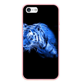 Чехол для iPhone 5/5S матовый с принтом Синий тигр в Курске, Силикон | Область печати: задняя сторона чехла, без боковых панелей | tiger | большая кошка | огонь | пламя | тигр | хищник