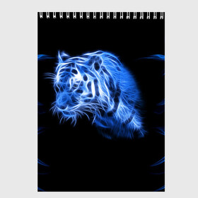 Скетчбук с принтом Синий тигр в Курске, 100% бумага
 | 48 листов, плотность листов — 100 г/м2, плотность картонной обложки — 250 г/м2. Листы скреплены сверху удобной пружинной спиралью | tiger | большая кошка | огонь | пламя | тигр | хищник