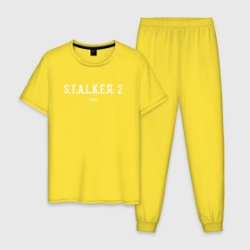 Мужская пижама хлопок с принтом STALKER 2021 в Курске, 100% хлопок | брюки и футболка прямого кроя, без карманов, на брюках мягкая резинка на поясе и по низу штанин
 | stalker | stalker 2 | сталкер | сталкер 2