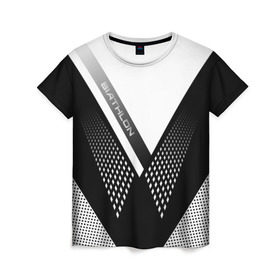 Женская футболка 3D с принтом Биатлон в Курске, 100% полиэфир ( синтетическое хлопкоподобное полотно) | прямой крой, круглый вырез горловины, длина до линии бедер | 