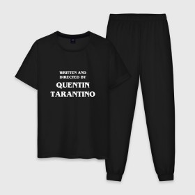 Мужская пижама хлопок с принтом By Quentin Tarantino в Курске, 100% хлопок | брюки и футболка прямого кроя, без карманов, на брюках мягкая резинка на поясе и по низу штанин
 | кино | прикольная надпись | режиссер | тарантино