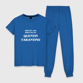 Женская пижама хлопок с принтом By Quentin Tarantino в Курске, 100% хлопок | брюки и футболка прямого кроя, без карманов, на брюках мягкая резинка на поясе и по низу штанин | кино | прикольная надпись | режиссер | тарантино