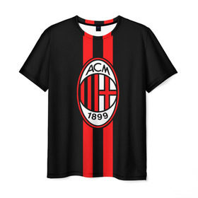 Мужская футболка 3D с принтом AC Milan FC в Курске, 100% полиэфир | прямой крой, круглый вырез горловины, длина до линии бедер | football | italia | logo | milan | sport | италия | лого | милан | спорт | фк | футбол | футбольный клуб