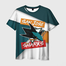Мужская футболка 3D с принтом Сан Хосе в Курске, 100% полиэфир | прямой крой, круглый вырез горловины, длина до линии бедер | Тематика изображения на принте: nhl | san jose sharks | нхл | сан хосе шаркс | спорт