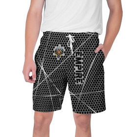 Мужские шорты 3D с принтом Империя в Курске,  полиэстер 100% | прямой крой, два кармана без застежек по бокам. Мягкая трикотажная резинка на поясе, внутри которой широкие завязки. Длина чуть выше колен | герб | металл | текстура