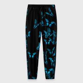 Мужские брюки 3D с принтом Синие бабочки в Курске, 100% полиэстер | манжеты по низу, эластичный пояс регулируется шнурком, по бокам два кармана без застежек, внутренняя часть кармана из мелкой сетки | бабочка | мотылек | насекомые | синий