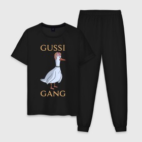 Мужская пижама хлопок с принтом GUSSI GANG в Курске, 100% хлопок | брюки и футболка прямого кроя, без карманов, на брюках мягкая резинка на поясе и по низу штанин
 | Тематика изображения на принте: 