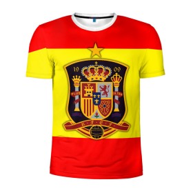 Мужская футболка 3D спортивная с принтом Сборная Испании флаг в Курске, 100% полиэстер с улучшенными характеристиками | приталенный силуэт, круглая горловина, широкие плечи, сужается к линии бедра | испания | футбол