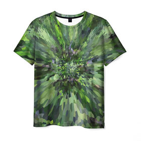 Мужская футболка 3D с принтом Зеленый сюрреал в Курске, 100% полиэфир | прямой крой, круглый вырез горловины, длина до линии бедер |  зеленые брызги | абстракция | брызги | пиранья