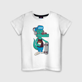 Детская футболка хлопок с принтом Крокодил Гена в Курске, 100% хлопок | круглый вырез горловины, полуприлегающий силуэт, длина до линии бедер | Тематика изображения на принте: 