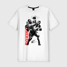 Мужская футболка премиум с принтом Майк Тайсон в Курске, 92% хлопок, 8% лайкра | приталенный силуэт, круглый вырез ворота, длина до линии бедра, короткий рукав | boxing | mike tyson |   | бокс | боксер | майк тайсон