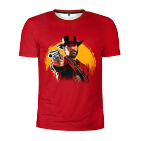 Мужская футболка 3D спортивная с принтом Red Dead Redemption 2 в Курске, 100% полиэстер с улучшенными характеристиками | приталенный силуэт, круглая горловина, широкие плечи, сужается к линии бедра | rdr | rockstar | рокстар
