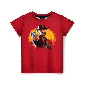 Детская футболка 3D с принтом Red Dead Redemption 2 в Курске, 100% гипоаллергенный полиэфир | прямой крой, круглый вырез горловины, длина до линии бедер, чуть спущенное плечо, ткань немного тянется | rdr | rockstar | рокстар