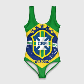 Купальник-боди 3D с принтом Сборная Бразилии флаг в Курске, 82% полиэстер, 18% эластан | Круглая горловина, круглый вырез на спине | Тематика изображения на принте: brazil | бразилия