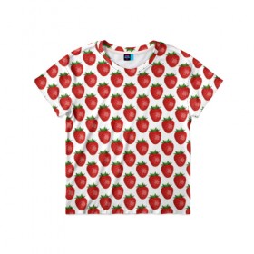 Детская футболка 3D с принтом Клубника в Курске, 100% гипоаллергенный полиэфир | прямой крой, круглый вырез горловины, длина до линии бедер, чуть спущенное плечо, ткань немного тянется | клубничка | лето | ягода