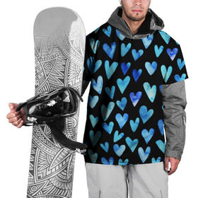 Накидка на куртку 3D с принтом Blue Hearts в Курске, 100% полиэстер |  | Тематика изображения на принте: акварель | любовь | паттерн | сердечки