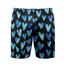 Мужские шорты 3D спортивные с принтом Blue Hearts в Курске,  |  | Тематика изображения на принте: акварель | любовь | паттерн | сердечки