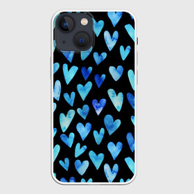 Чехол для iPhone 13 mini с принтом Blue Hearts в Курске,  |  | акварель | любовь | паттерн | сердечки