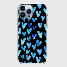 Чехол для iPhone 13 Pro Max с принтом Blue Hearts в Курске,  |  | Тематика изображения на принте: акварель | любовь | паттерн | сердечки