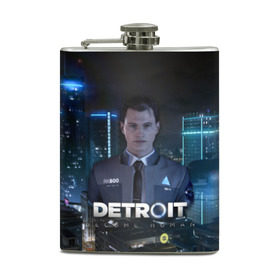 Фляга с принтом Detroit: Become Human - Connor в Курске, металлический корпус | емкость 0,22 л, размер 125 х 94 мм. Виниловая наклейка запечатывается полностью | Тематика изображения на принте: 