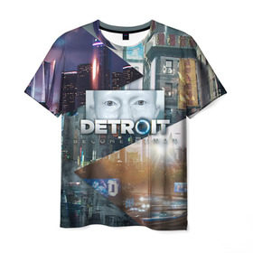 Мужская футболка 3D с принтом Detroit: Become Human в Курске, 100% полиэфир | прямой крой, круглый вырез горловины, длина до линии бедер | connor | cyberlife | deviant | ps4 | rk800 |  detroit: become human | детроит | детроит: стать человеком | игры | коннор | пиратs | эксклюзив