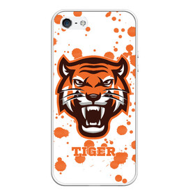 Чехол для iPhone 5/5S матовый с принтом Огненный тигр в Курске, Силикон | Область печати: задняя сторона чехла, без боковых панелей | дикий | желтый | зверь | злой | лес | охотник | стая | тигр | узор | хищник | черный | шерсть