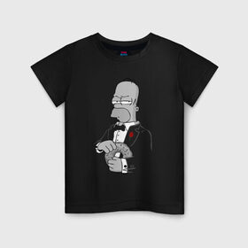 Детская футболка хлопок с принтом Дон Гомер в Курске, 100% хлопок | круглый вырез горловины, полуприлегающий силуэт, длина до линии бедер | homer | mafia | simpson | simpsons | гомер симпсон | мафия | пончик | пончики
