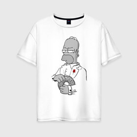 Женская футболка хлопок Oversize с принтом Дон Гомер в Курске, 100% хлопок | свободный крой, круглый ворот, спущенный рукав, длина до линии бедер
 | homer | mafia | simpson | simpsons | гомер симпсон | мафия | пончик | пончики