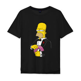 Мужская футболка хлопок Oversize с принтом Дон Гомер в Курске, 100% хлопок | свободный крой, круглый ворот, “спинка” длиннее передней части | homer | mafia | simpson | simpsons | гомер симпсон | мафия | пончик | пончики