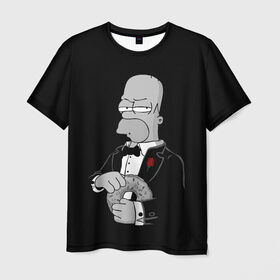 Мужская футболка 3D с принтом Гомер в Курске, 100% полиэфир | прямой крой, круглый вырез горловины, длина до линии бедер | Тематика изображения на принте: homer | mafia | simpson | simpsons | гомер симпсон | мафия | пончик | пончики