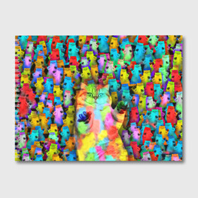 Альбом для рисования с принтом Котики на дискотеке в Курске, 100% бумага
 | матовая бумага, плотность 200 мг. | Тематика изображения на принте: кошки | паттерн | психоделика | разноцветный | яркий