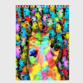 Скетчбук с принтом Котики на дискотеке в Курске, 100% бумага
 | 48 листов, плотность листов — 100 г/м2, плотность картонной обложки — 250 г/м2. Листы скреплены сверху удобной пружинной спиралью | кошки | паттерн | психоделика | разноцветный | яркий