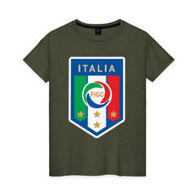 Женская футболка хлопок с принтом Сборная Италии в Курске, 100% хлопок | прямой крой, круглый вырез горловины, длина до линии бедер, слегка спущенное плечо | 