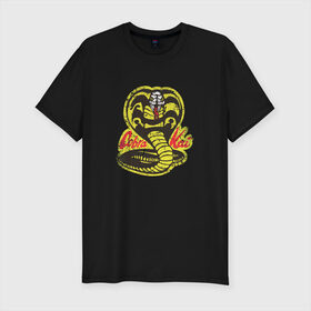 Мужская футболка премиум с принтом Cobra Kai в Курске, 92% хлопок, 8% лайкра | приталенный силуэт, круглый вырез ворота, длина до линии бедра, короткий рукав | cobra | змея | кобра