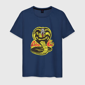 Мужская футболка хлопок с принтом Cobra Kai в Курске, 100% хлопок | прямой крой, круглый вырез горловины, длина до линии бедер, слегка спущенное плечо. | cobra | змея | кобра