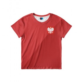 Детская футболка 3D с принтом Польша форма гостевая 2018 в Курске, 100% гипоаллергенный полиэфир | прямой крой, круглый вырез горловины, длина до линии бедер, чуть спущенное плечо, ткань немного тянется | 