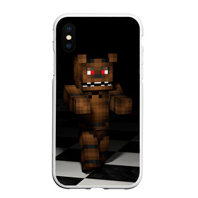 Чехол для iPhone XS Max матовый с принтом Фредди FNAF в майнкрафт в Курске, Силикон | Область печати: задняя сторона чехла, без боковых панелей | freddy | фнаф | фредди