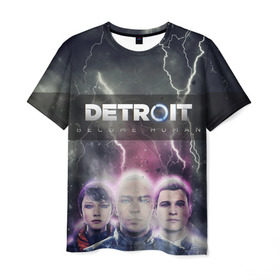 Мужская футболка 3D с принтом Detroit become human в Курске, 100% полиэфир | прямой крой, круглый вырез горловины, длина до линии бедер | Тематика изображения на принте: dbh | detroit | gamer