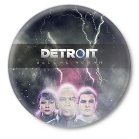 Значок с принтом Detroit become human в Курске,  металл | круглая форма, металлическая застежка в виде булавки | dbh | detroit | gamer