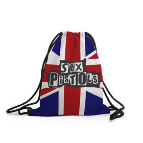 Рюкзак-мешок 3D с принтом Sex Pistols в Курске, 100% полиэстер | плотность ткани — 200 г/м2, размер — 35 х 45 см; лямки — толстые шнурки, застежка на шнуровке, без карманов и подкладки | Тематика изображения на принте: англия | британия | панк | флаг