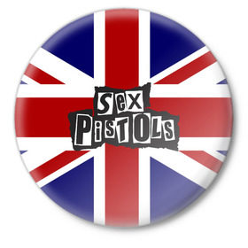 Значок с принтом Sex Pistols в Курске,  металл | круглая форма, металлическая застежка в виде булавки | англия | британия | панк | флаг