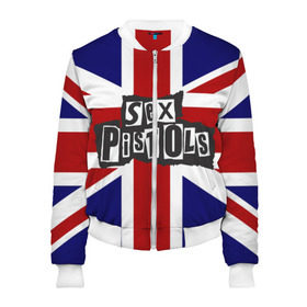 Женский бомбер 3D с принтом Sex Pistols в Курске, 100% полиэстер | застегивается на молнию, по бокам два кармана без застежек, мягкие манжеты, по низу бомбера и на воротнике — эластичная резинка | англия | британия | панк | флаг