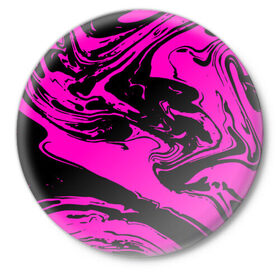 Значок с принтом Черно розовый акрил в Курске,  металл | круглая форма, металлическая застежка в виде булавки | волна | естественный | искусство | камень | краска | красочный | линии | модерн | мокрый | натуральный | яркие
