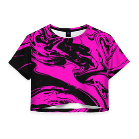 Женская футболка 3D укороченная с принтом Черно розовый акрил в Курске, 100% полиэстер | круглая горловина, длина футболки до линии талии, рукава с отворотами | Тематика изображения на принте: волна | естественный | искусство | камень | краска | красочный | линии | модерн | мокрый | натуральный | яркие