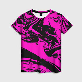 Женская футболка 3D с принтом Черно розовый акрил в Курске, 100% полиэфир ( синтетическое хлопкоподобное полотно) | прямой крой, круглый вырез горловины, длина до линии бедер | волна | естественный | искусство | камень | краска | красочный | линии | модерн | мокрый | натуральный | яркие