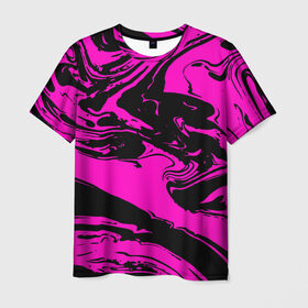 Мужская футболка 3D с принтом Черно розовый акрил в Курске, 100% полиэфир | прямой крой, круглый вырез горловины, длина до линии бедер | Тематика изображения на принте: волна | естественный | искусство | камень | краска | красочный | линии | модерн | мокрый | натуральный | яркие