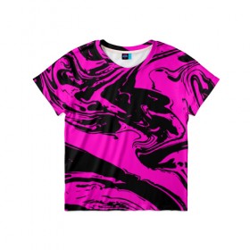 Детская футболка 3D с принтом Черно розовый акрил в Курске, 100% гипоаллергенный полиэфир | прямой крой, круглый вырез горловины, длина до линии бедер, чуть спущенное плечо, ткань немного тянется | волна | естественный | искусство | камень | краска | красочный | линии | модерн | мокрый | натуральный | яркие
